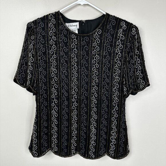 Stenay Tops - New Vintage Stenay Blouse Womens M Silk Beaded Deadstock Short Sleeves Lined